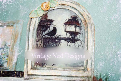 Crow Lantern No.1:5 Dollhouse Miniature Handmade Wooden Framed Art image 3