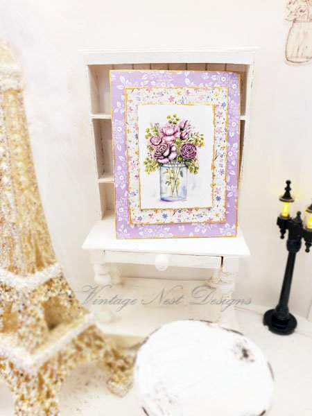 Florals No.14:1 Dollhouse Miniature Handmade Wooden Framed Art image 6