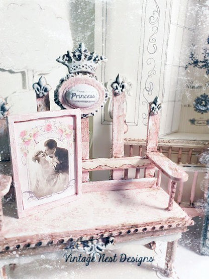 Vintage Couple in Love No.1:1 Dollhouse Miniature Handmade Framed Wooden Art image 0