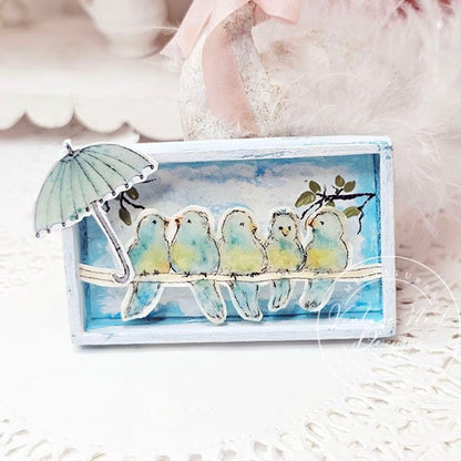 Birds on a Wire No.1:2 Dollhouse Miniature Handmade Wooden Framed Art image 0