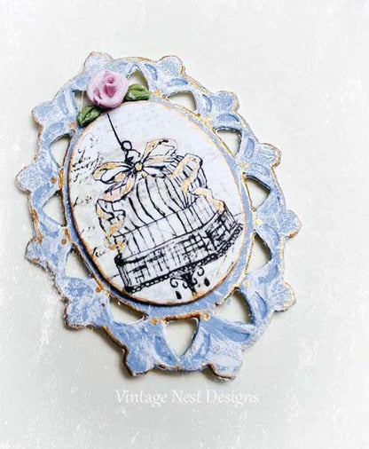 Bird Cage No.2:3 Dollhouse Miniature Handmade Framed Art image 1