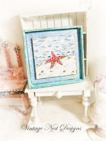 Starfish Ashore No.1:2 Dollhouse Miniature Handmade Wooden Framed Art image 4