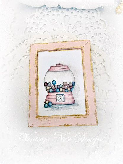 Gum Ball Candy No.1:1 Dollhouse Miniature Handmade Wooden Framed Art image 1