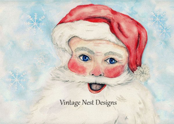 Santa No.1 Digital Prints Watercolor Painting image 0