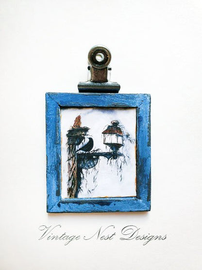 Crow Lantern No.1:4 Dollhouse Miniature Handmade Wooden Framed Art image 2
