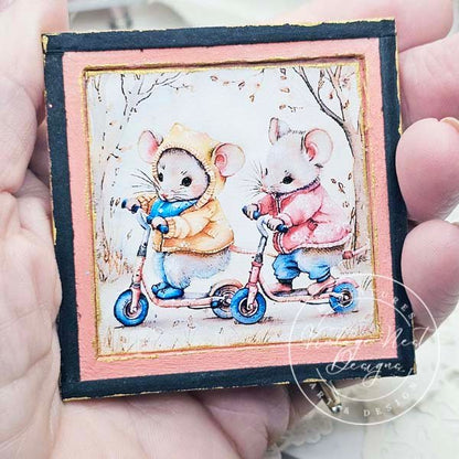 Nursery Mice No.1:3 Dollhouse Miniature Handmade Wooden Framed Art image 4