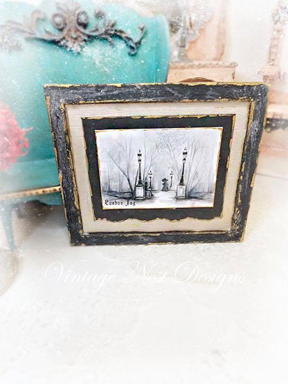 London Fog No.1:4 Dollhouse Miniature Handmade Wooden Framed Art image 2