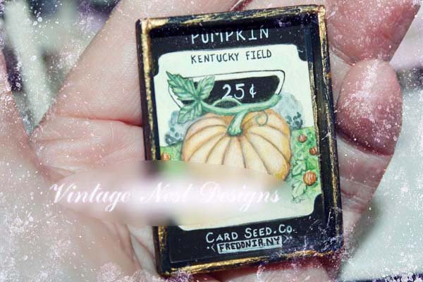 Pumpkin Seeds No.1:1 Dollhouse Miniature Handmade Wooden Framed Art image 1