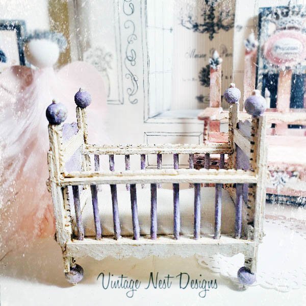 Baby Antique Style Crib No.5 Handmade Dollhouse Miniature image 10