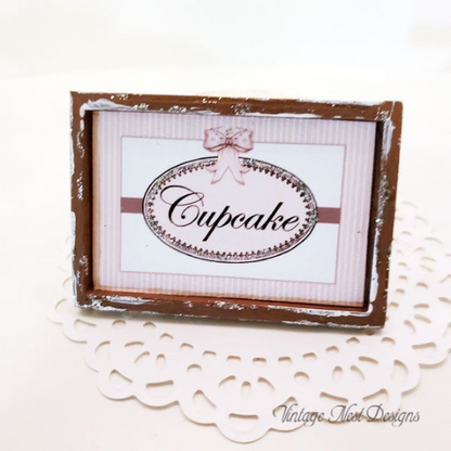 Cupcake Sign No.1:2 Dollhouse Miniature Handmade Wooden Framed Art image 0