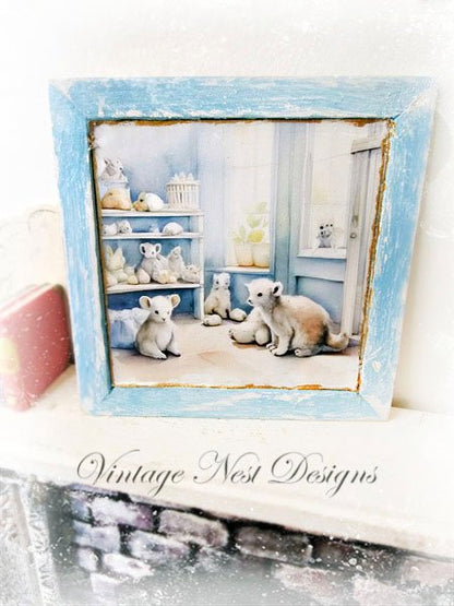 A Babies Room No.1:1 Dollhouse Miniature Handmade Wooden Framed Art image 0