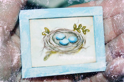 Bird Nest Art No.8:1 Dollhouse Miniature Handmade Framed image 1