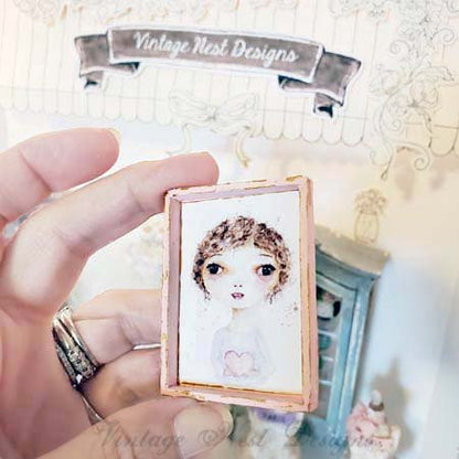 Valentine Girl No.3:1 Dollhouse Miniature Handmade Framed Wooden Art image 2