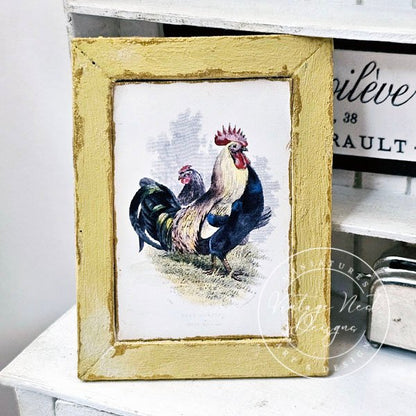 Rooster No.2:4 Dollhouse Miniature Handmade Wooden Framed Art image 1