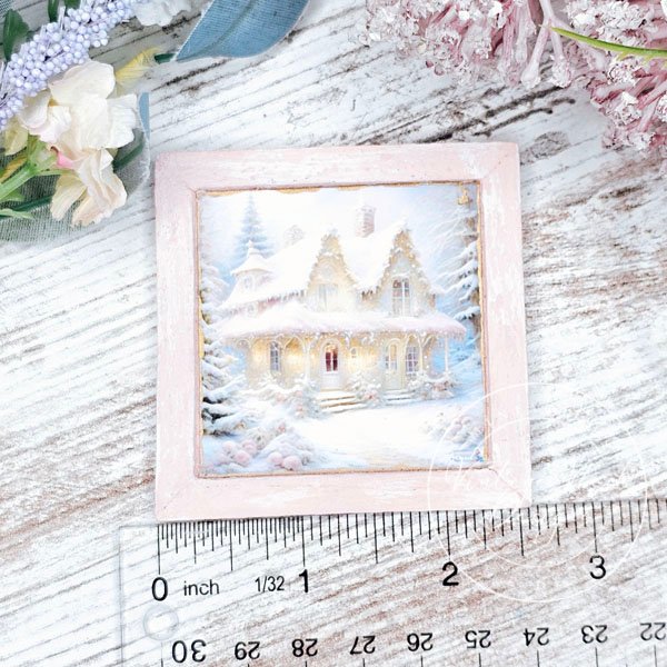 Christmas Cottage No.1:1 Dollhouse Miniature Handmade Wooden Framed Art image 4