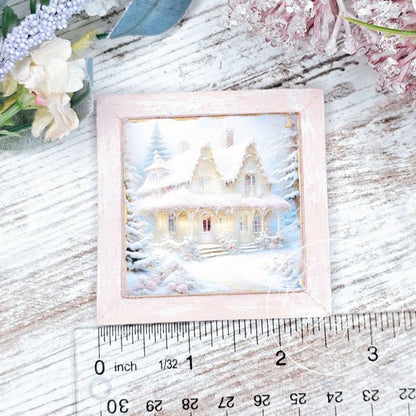 Christmas Cottage No.1:1 Dollhouse Miniature Handmade Wooden Framed Art image 4