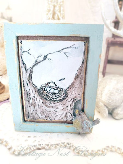 Bird Nest Tree No.2:1 Dollhouse Miniature Handmade Wooden Framed Art image 4