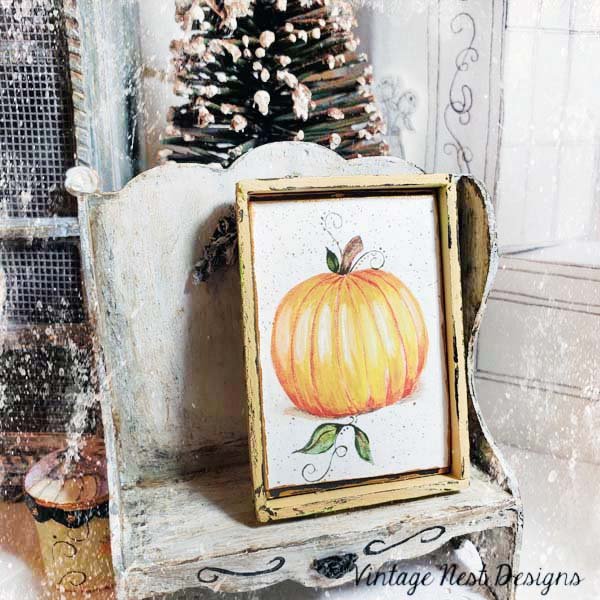 Pumpkins No.2:1 Dollhouse Miniature Handmade Wooden Framed Art image 2