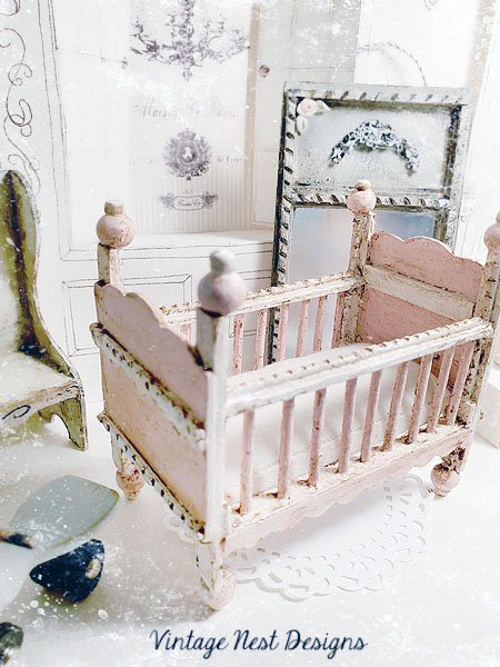 Baby Antique Style Crib No.8 Handmade Dollhouse Miniature image 6