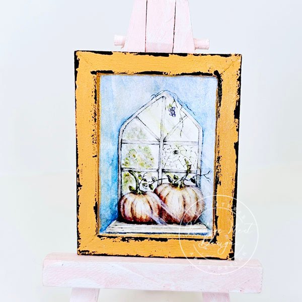 Pumpkins No.12:1 Dollhouse Miniature Handmade Wooden Framed Art image 2