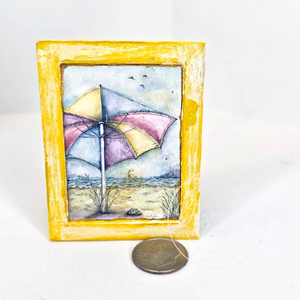 Summer Sunset No.1:1 Dollhouse Miniature Handmade Wooden Framed Art image 1