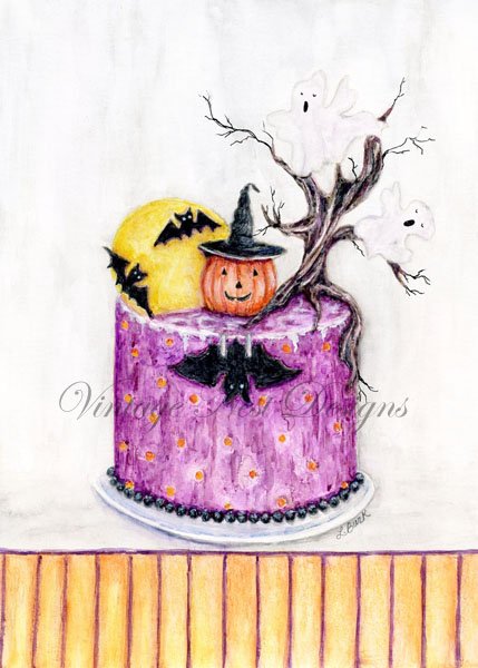 Halloween Cake No.1 Digital Print Watercolor Painting image 1