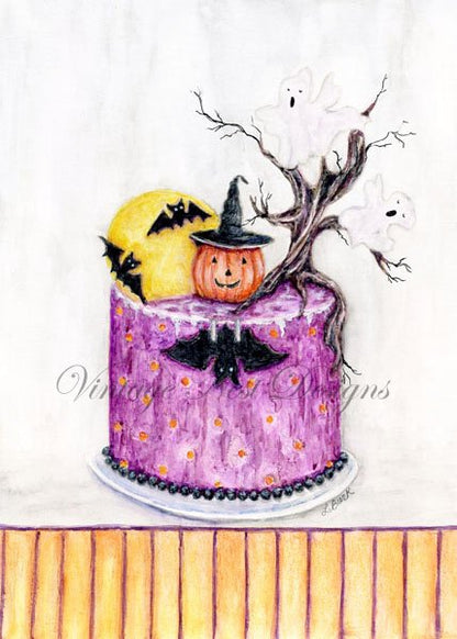 Halloween Cake No.1 Digital Print Watercolor Painting image 1