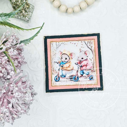Nursery Mice No.1:3 Dollhouse Miniature Handmade Wooden Framed Art image 5