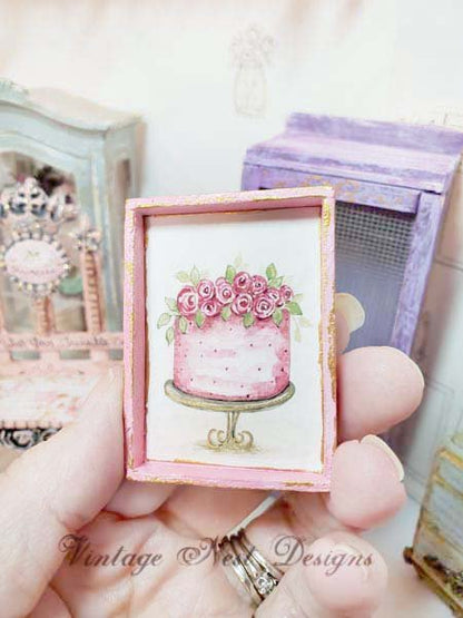 Cake No.7:8 Dollhouse Miniature Handmade Wooden Framed Art image 3