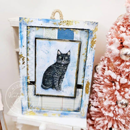 Black Cat No.6:3 Dollhouse Miniature Handmade Wooden Framed Art image 4