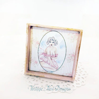 Pin Up Girl No.2:1 Dollhouse Miniature Handmade Wooden Framed Art image 0