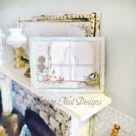 Bird Nest Topiary No.1:2 Dollhouse Miniature Handmade Wooden Framed Art image 1