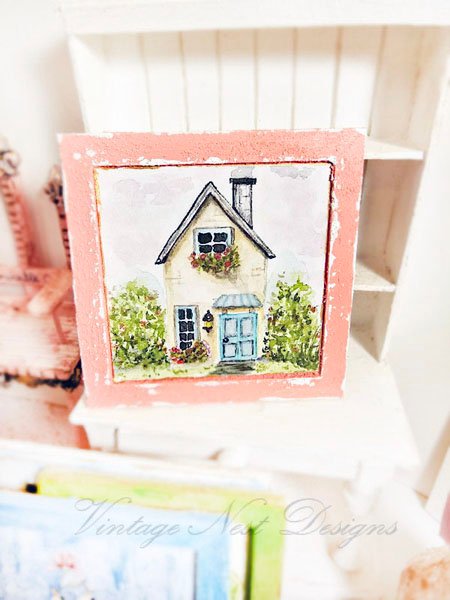 Cottage House No.3:1 Dollhouse Miniature Handmade Wooden Framed Art image 2