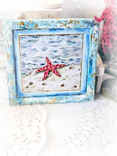 Starfish Ashore No.1:3 Dollhouse Miniature Handmade Wooden Framed Art image 3
