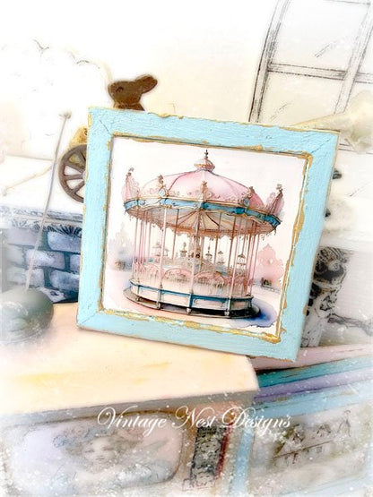 Carousel No.3:1 Dollhouse Miniature Handmade Wooden Framed Art image 4