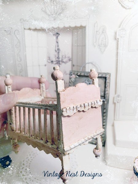 Baby Antique Style Crib No.8 Handmade Dollhouse Miniature image 4