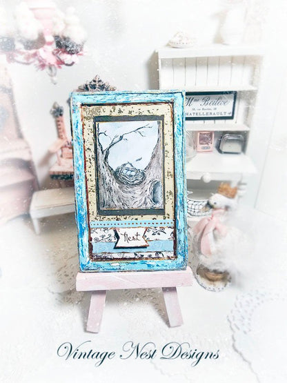 Bird Nest Tree No.2:2 Dollhouse Miniature Handmade Wooden Framed Art image 0
