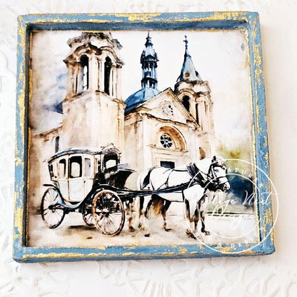 Horse and Carriage No.1:1 Dollhouse Miniature Handmade Wooden Framed Art image 6