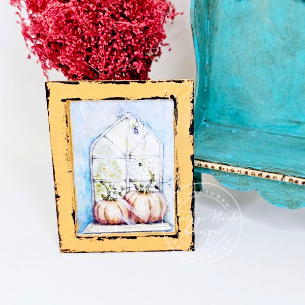 Pumpkins No.12:1 Dollhouse Miniature Handmade Wooden Framed Art image 0