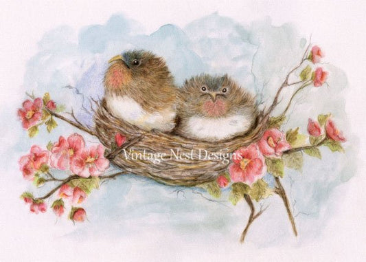 Bird Nest Roses No.5 Digital Prints Watercolor Painting image 0