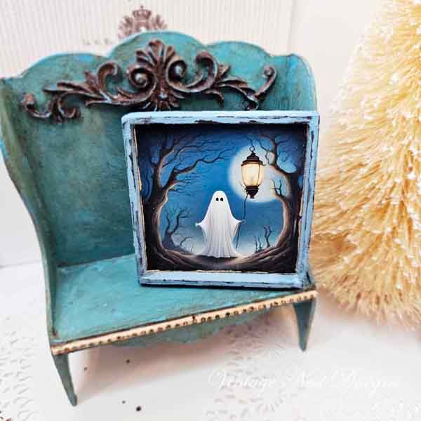 Ghost Lantern No.1:1 Dollhouse Miniature Handmade Wooden Framed Art image 2