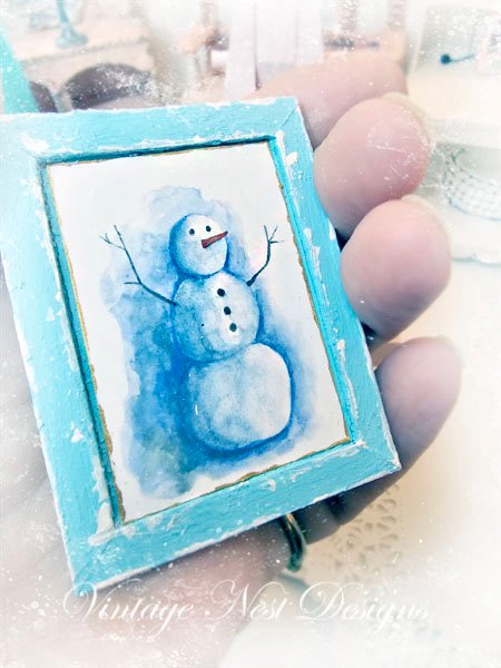 Snowman No.1:1 Dollhouse Miniature Handmade Wooden Framed Art image 3