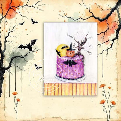 Halloween Cake No.1 Digital Print Watercolor Painting image 0