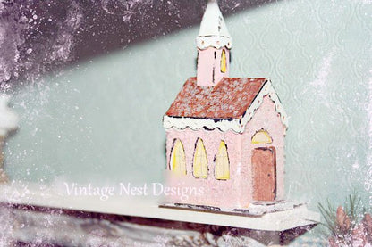 Pink Putz Church No.1 Handmade Miniature image 0