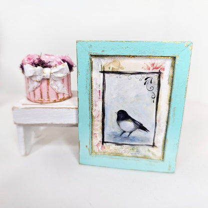 Bird Nest Black Frame No.1:3 Dollhouse Miniature Handmade Wooden Framed Art image 0