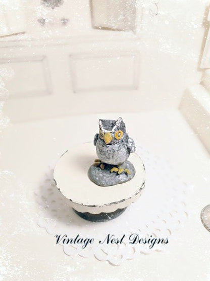 Porcelain Owl No.4 Dollhouse Miniature Handmade One of a Kind image 0