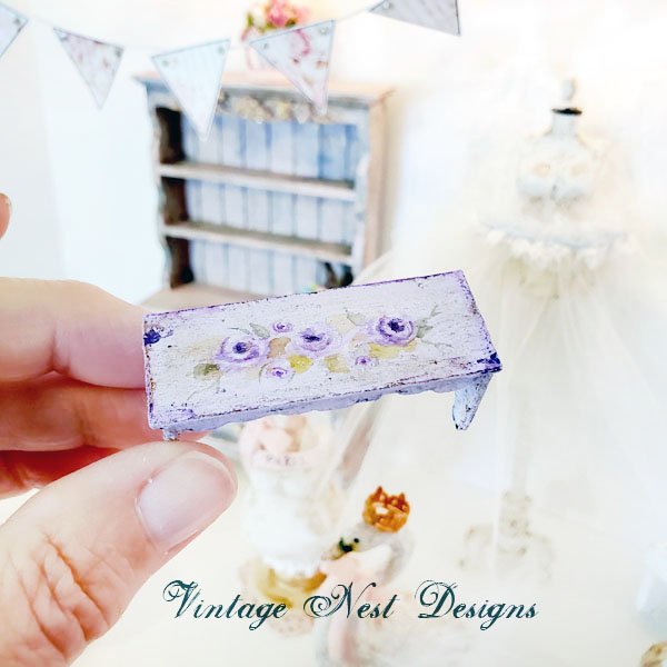 Lavender & Roses Bench No.13 Dollhouse Miniature Handmade image 3