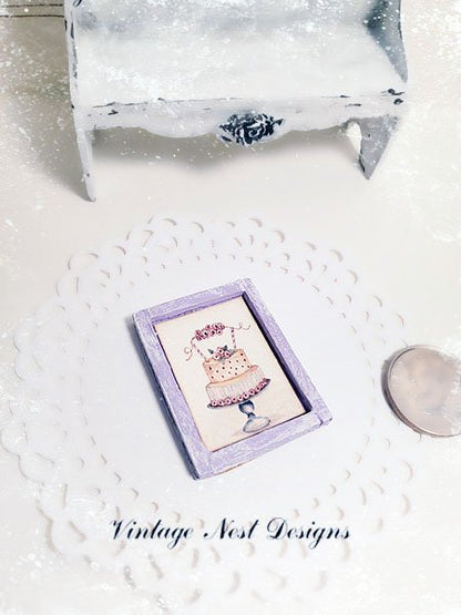 Cake No.5:4 Dollhouse Miniature Handmade Wooden Framed Art image 2