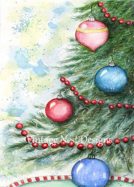 Christmas Scene No.2 Digital Prints Watercolor Painting image 3