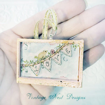 Love Bird No.1:2 Dollhouse Miniature Handmade Framed Art image 3
